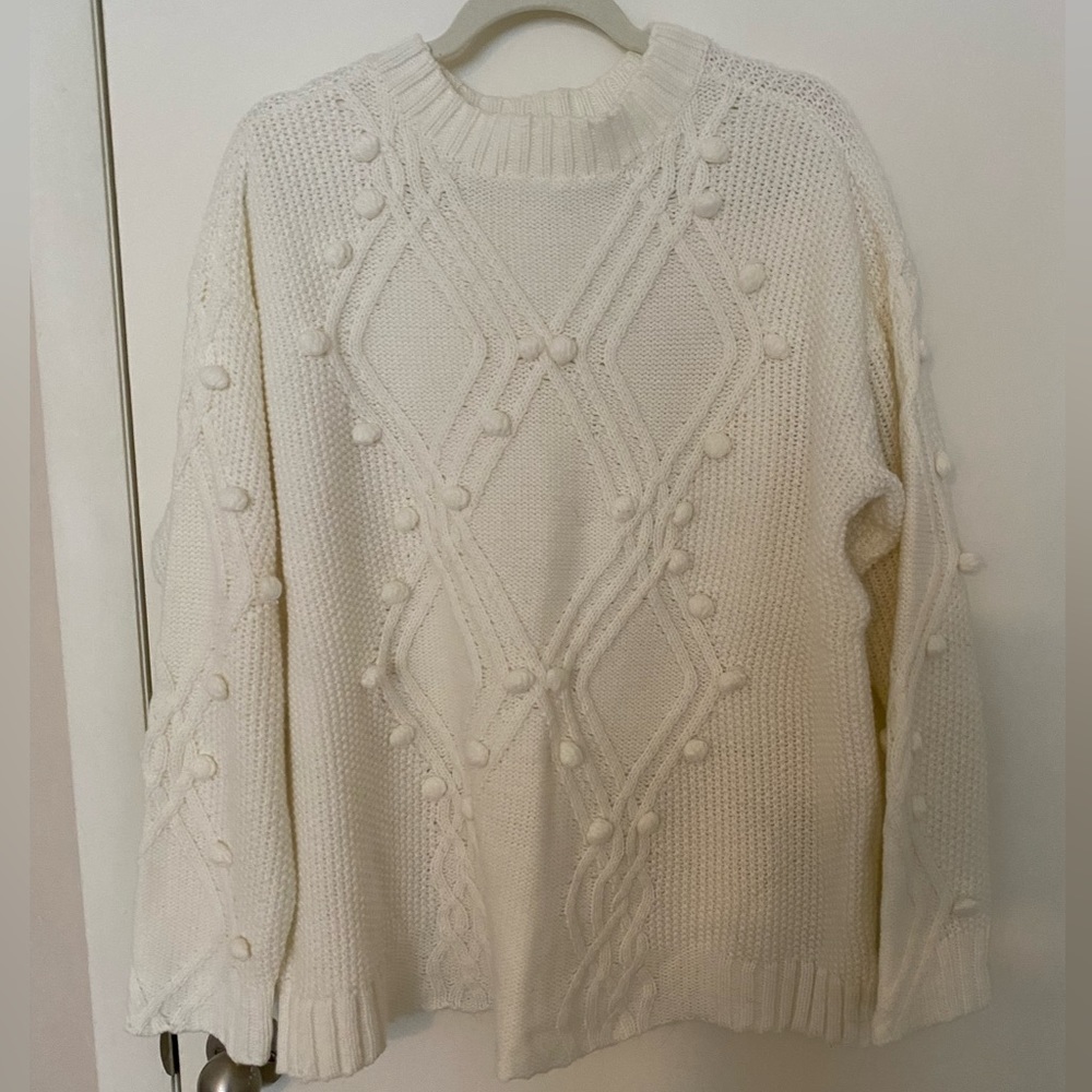 White sweater with Pom Pom detail size 1X